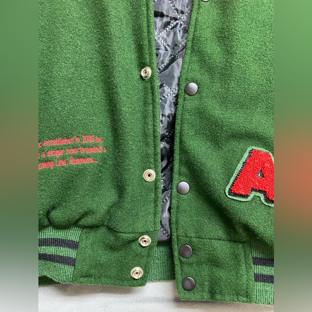 Product Of Society 2006 Varsity Jacket XL Green Wool Bomber Streetwear Y2K VTG - Picture 8 of 16